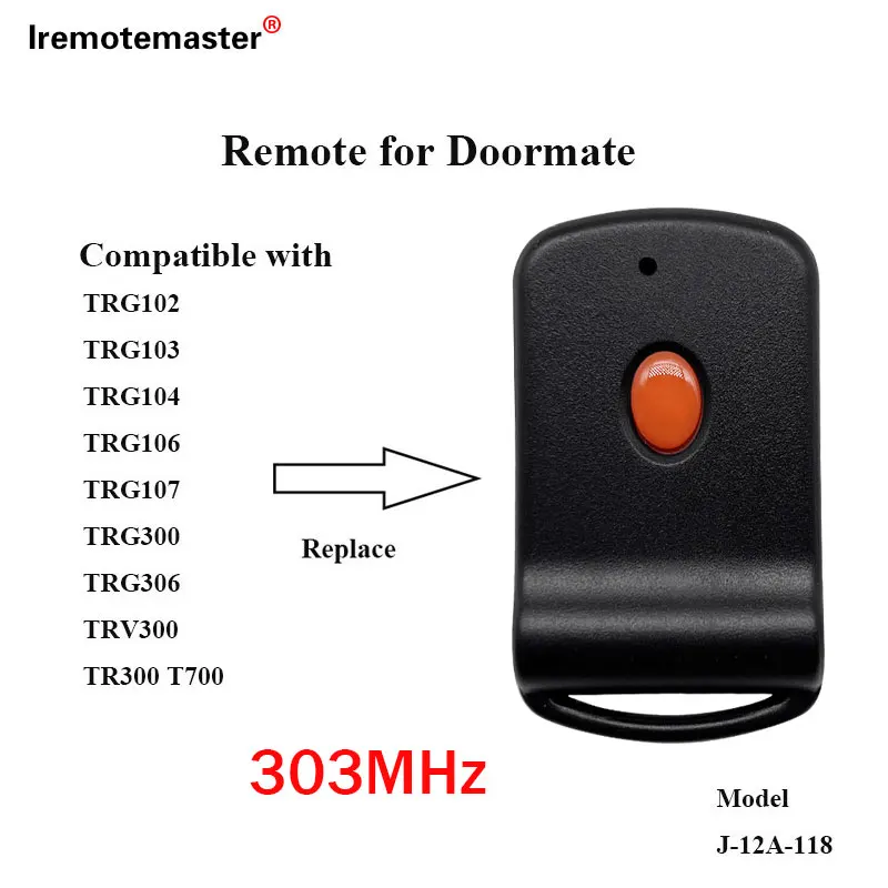 For Doormate garage door remote control compatible with TRG306 TRG102 TRG103 TRG104 TRG106 TR300 TRV300 303mhz gate door opener