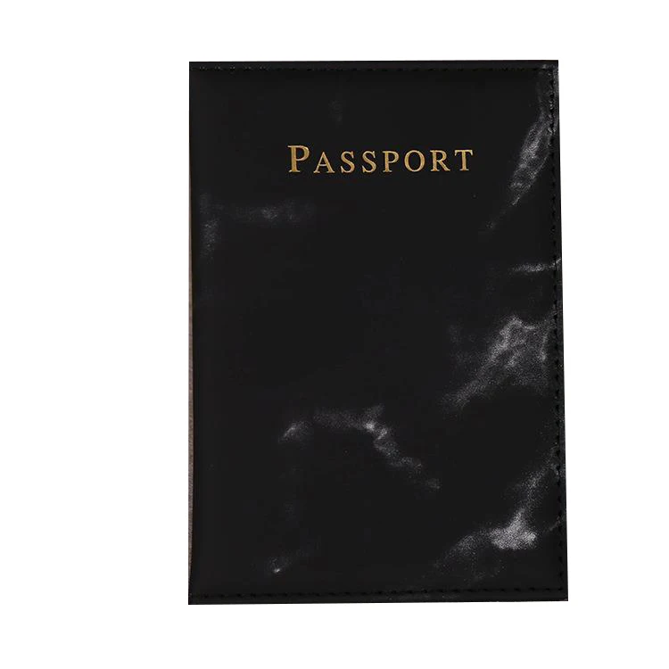 Fashion Ladies Men Passport Case Pu Marble Travel Documents Credit Card Holder Small Wallet Purse Bag Pouch Black