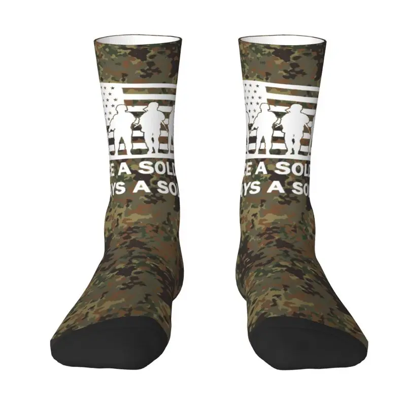 

Novelty Men's Once A Soldier Always A Soldier Dress Socks Unisex Warm Comfortable 3D Printing Crew Socks