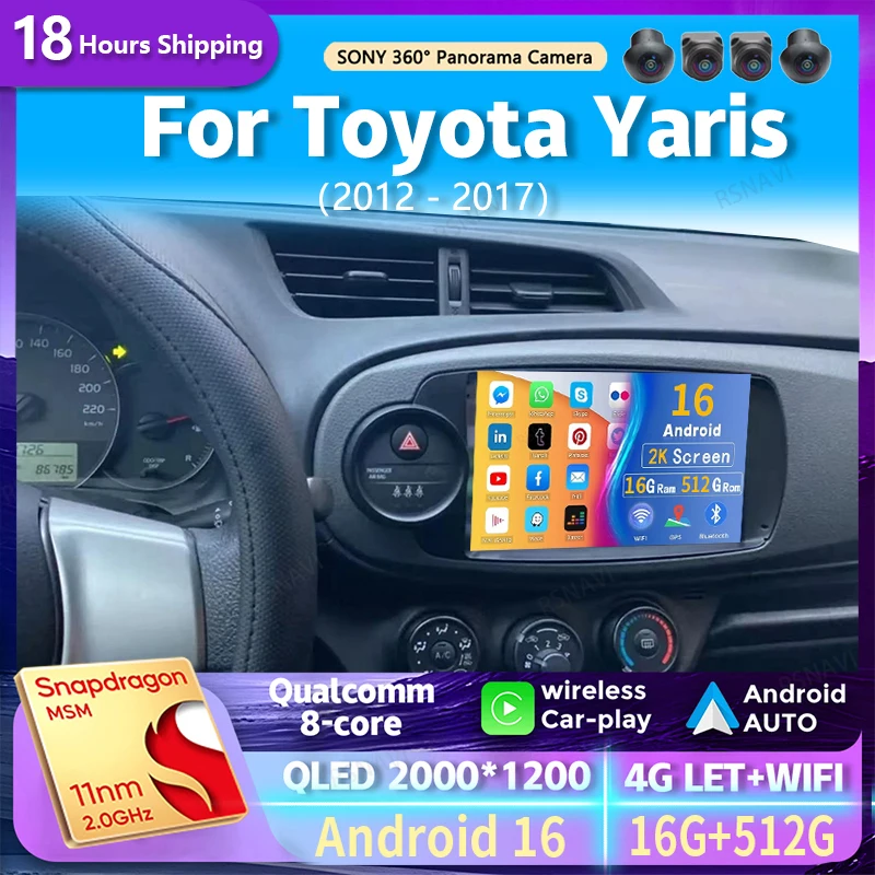Android 16 Carplay Car Radio For Toyota Yaris 2012 2013 2014 2015 2016 2017 Navigation GPS Multimedia Player stereo wifi BT Auto