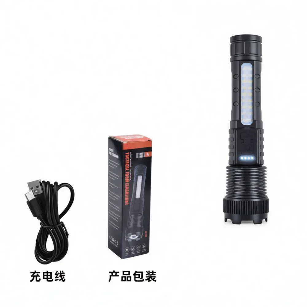 Efficient P50 LED Flashlight Zoomable Tactical Torch Handheld Light With Red Blue Strobe For Outdoor Hiking Camping Searching
