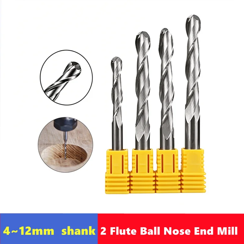 4/6/8/10/12 mm Schaft, 2-Schneiden-Kugelkopffräser, 80/100/150/200 L, CNC-Fräser für PVC/Holz/Kunststoff, Hartmetall-Fräser