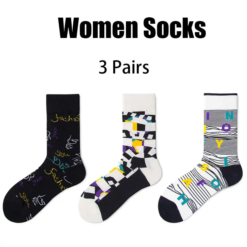 3 Pairs Women Colorful Socks Soft Cotton Bootie Socks Above Ankle Crew Socks Deodorant And Breathable For Fitness Cycling