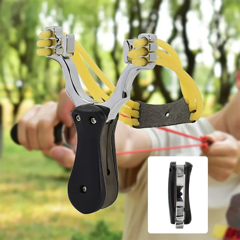 

Black Alloy Foldable Small Slingshot Multifunctional Bow Head Portable Pocket Sling Hunting Tool Shooting Equipment