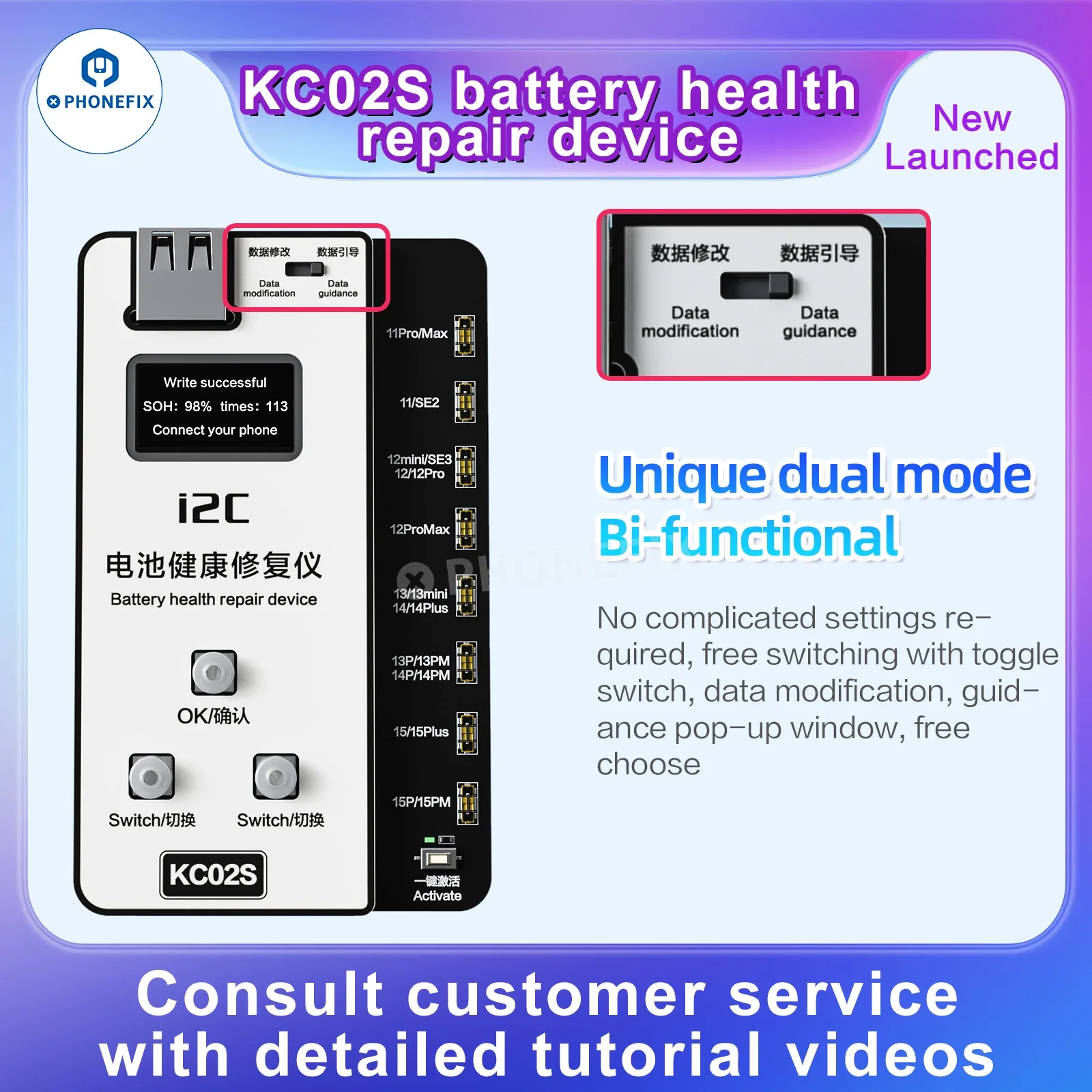 I2C KC02S Battery Health Reset aktywacja płyta dla IPhone 11-15 po południu 17.4 System zmiany cyklu baterii Tester naprawy baterii