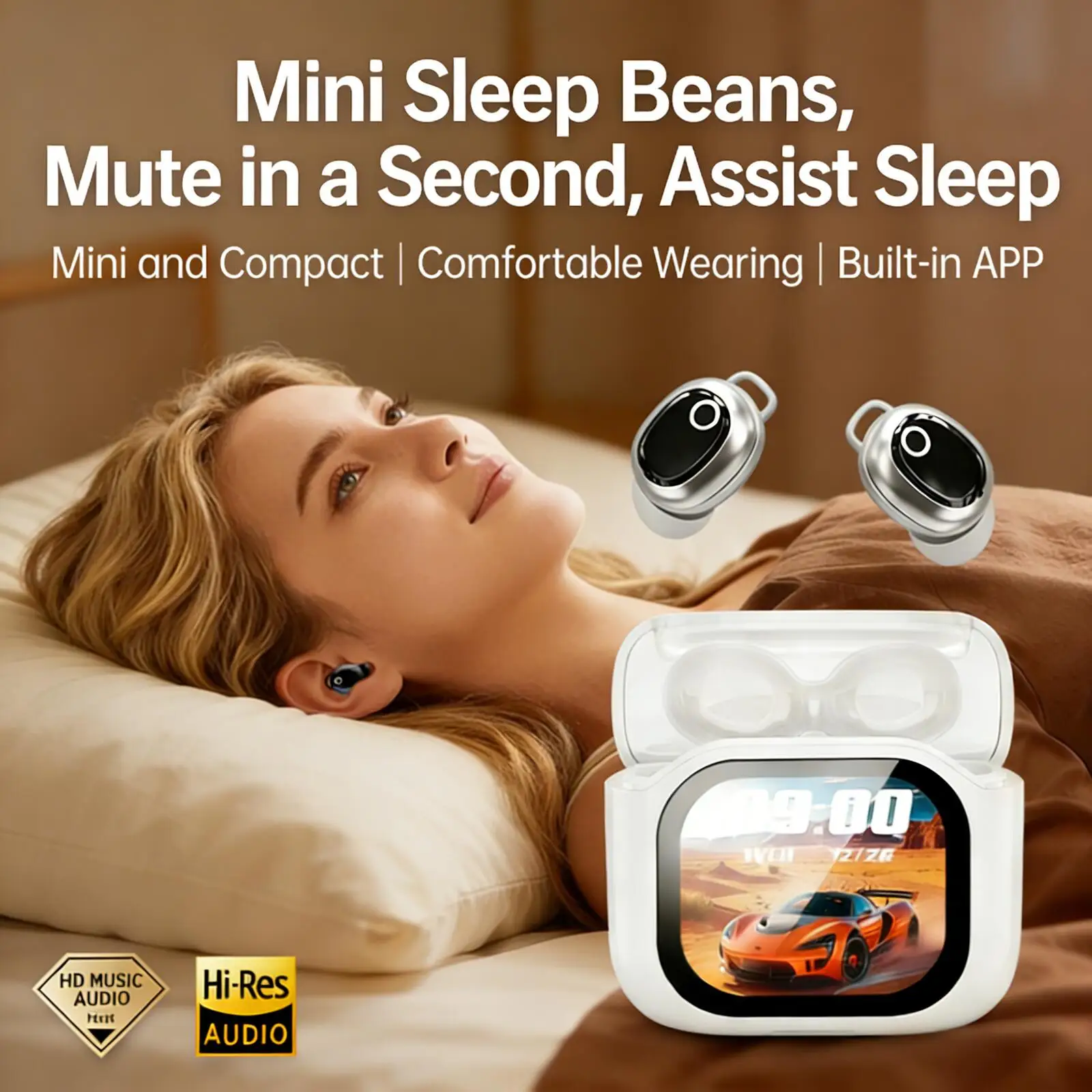 

Mini Wireless Bluetooth Sleep Earphones with Full-Color Touchscreen AI Translation Noise Reduction Earset for Music Office Relax
