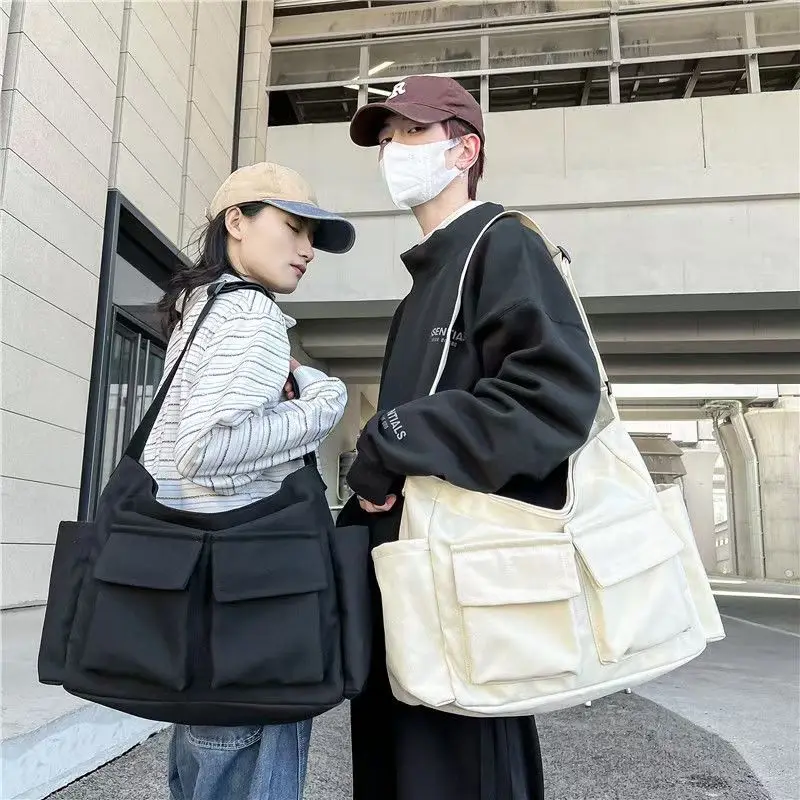 Large Capacity Retro Crossbody Bag Workwear Style Shoulder Bag Student's Canvas Bag For Class Artistic Casual Tote Bag