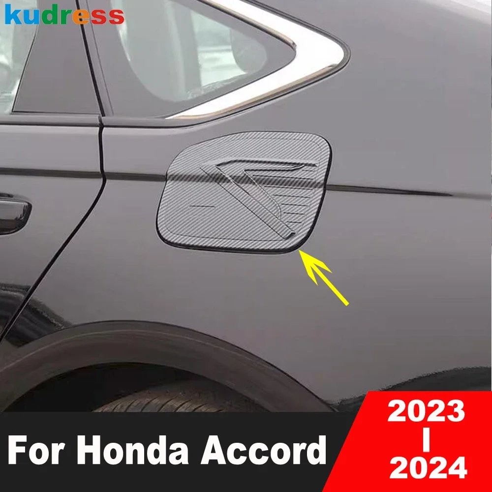 Car Fuel Tank Cover Trim For Honda Accord Sedan 2023 2024 Carbon Fiber Gas Oil Gasoline Molding Cap Trims Exterior Accessories