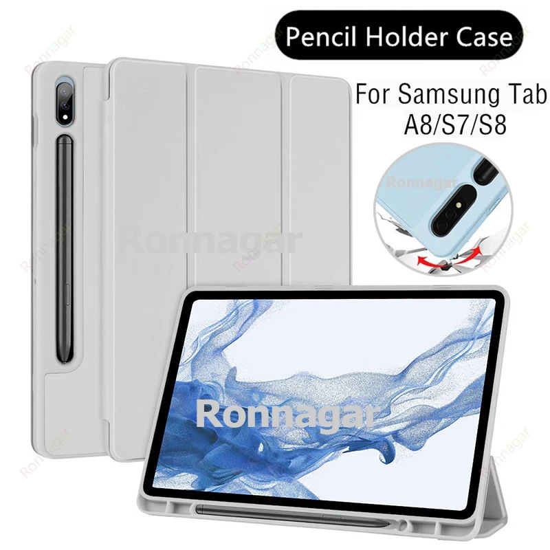 Dengan tempat pensil Case untuk Samsung Galaxy Tab S8/Tab S7 11 inci SM-X700/X706/T870/T875/T878 penutup ramping Folio Berdiri Tablet Cover