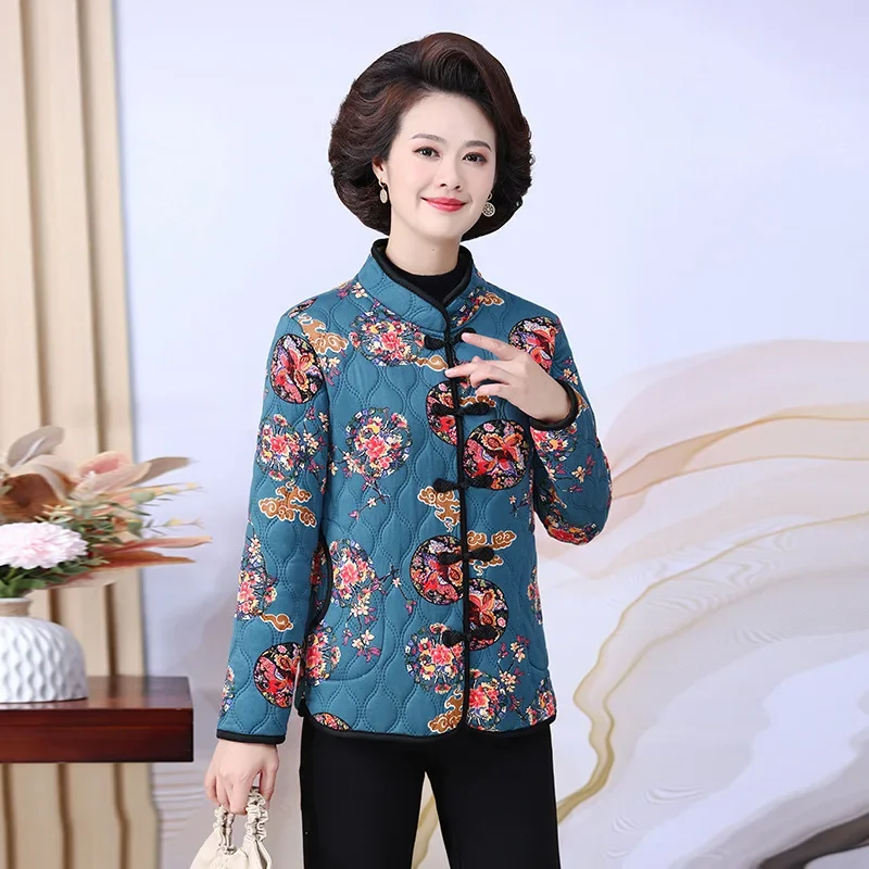 Parka Jacket Autumn And Winter Floral Women's Lamb Wool Cotton Jacket Plaid Long Sleeve Insulation Xl-5XL Coat