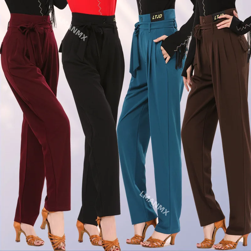 

Новые женские брюки с редисом для квадратных танцев, эластичная высокая талия, свободные и узкие брюки для латинских танцев