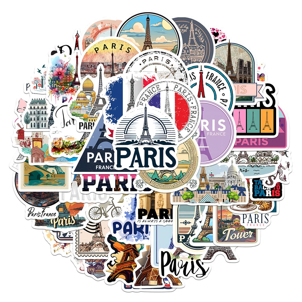 Pegatinas de grafiti de París y Francia, paisaje de viaje al aire libre, juguetes DIY, secreto para botella, álbum de recortes, bolsa de viaje, calcomanías estéticas, 10/50 Uds.
