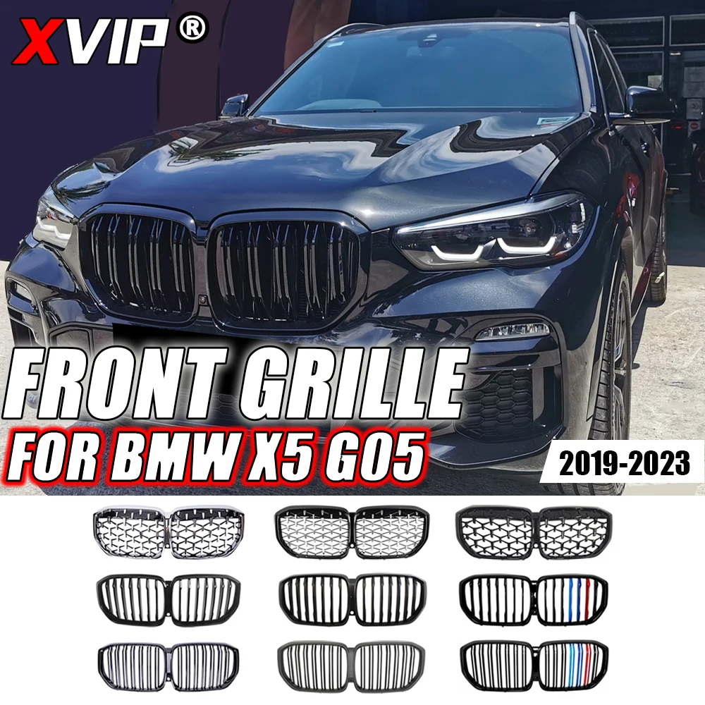 

XVIP All Black Double Line Style Front Bumper Grilles For BMW X5 G05 2019-2023 Matte Single Line Style Dual Slats Racing Grills