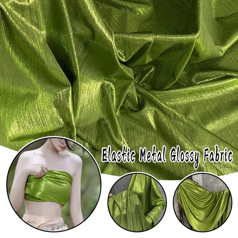 50X150Cm Stretchy Metallic Shiny Fabric, Thin Bright Stretch Cloth for Dai Tube Top Dress Stage Party Costumes