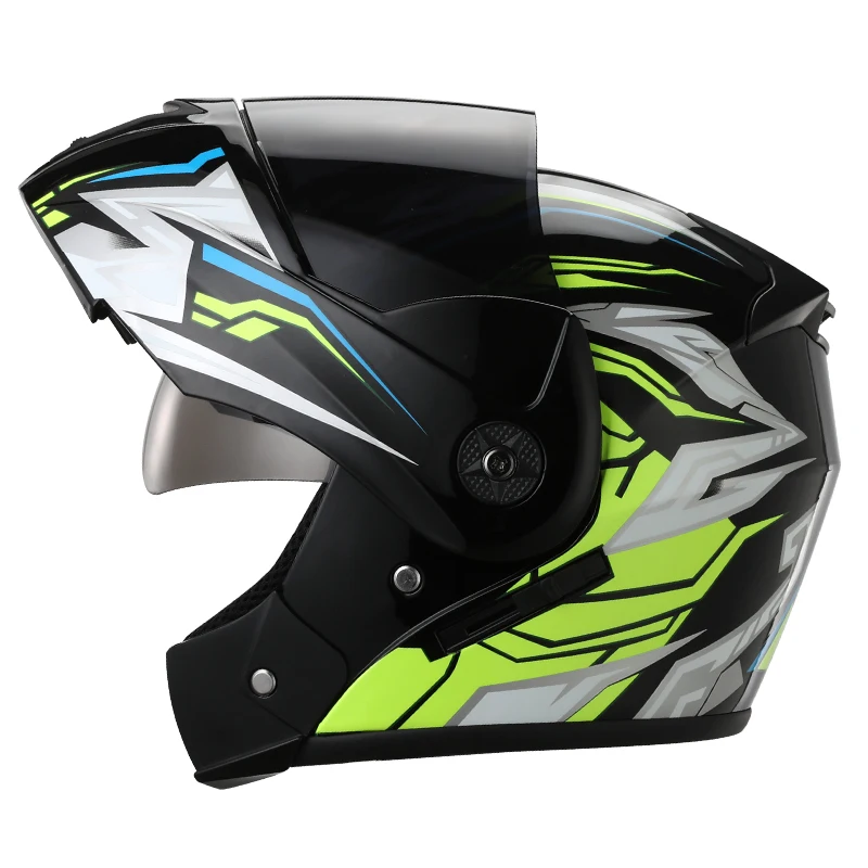 Helm Sepeda Motor Modular Balap Flip Up Diakui DOT Helm Sepeda Motor Motocross Dual Lens Full Face Perlindungan Ganda Hitam