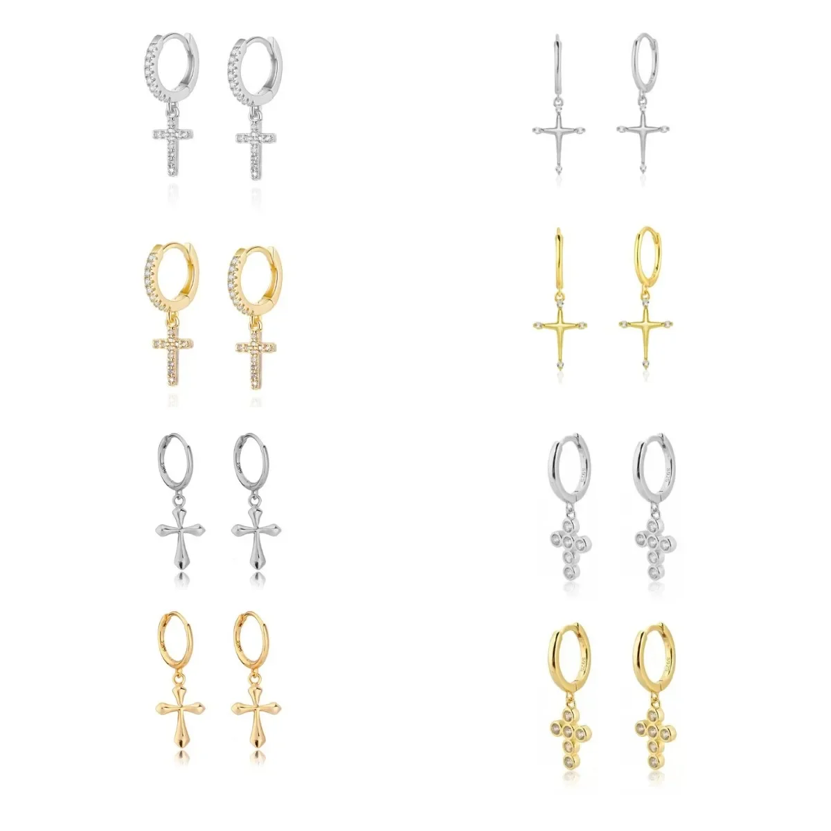 Micro-set Cross Dangle Earrings for Women Temperament Ear Buckle 18K Gold Plated Vingtage Jewelry Wholesale Accessories