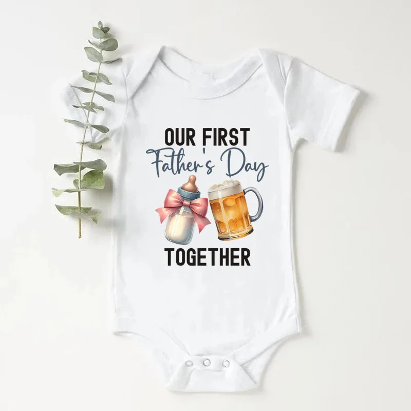 Funny Our First Father's Day Baby Girl Romper Cotton Newborn Short Sleeve Jumpsuit Gift for New Daddy