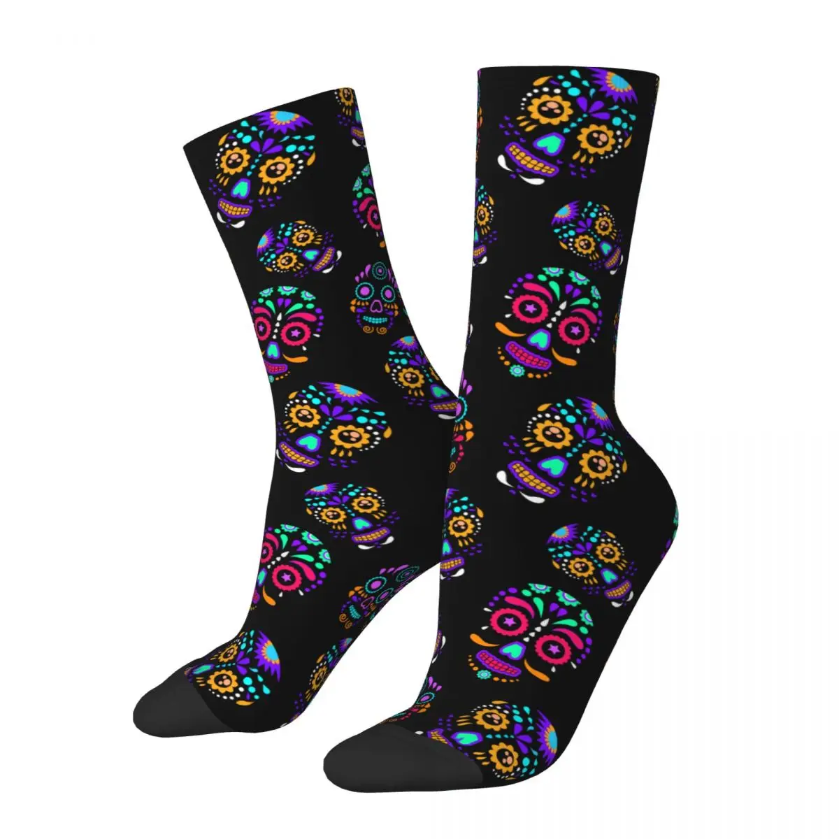 Calcetines coloridos de calavera de azúcar para hombre y mujer, medias góticas florales a la moda de poliéster para primavera, verano, otoño e invierno, medias de tubo medio para regalo