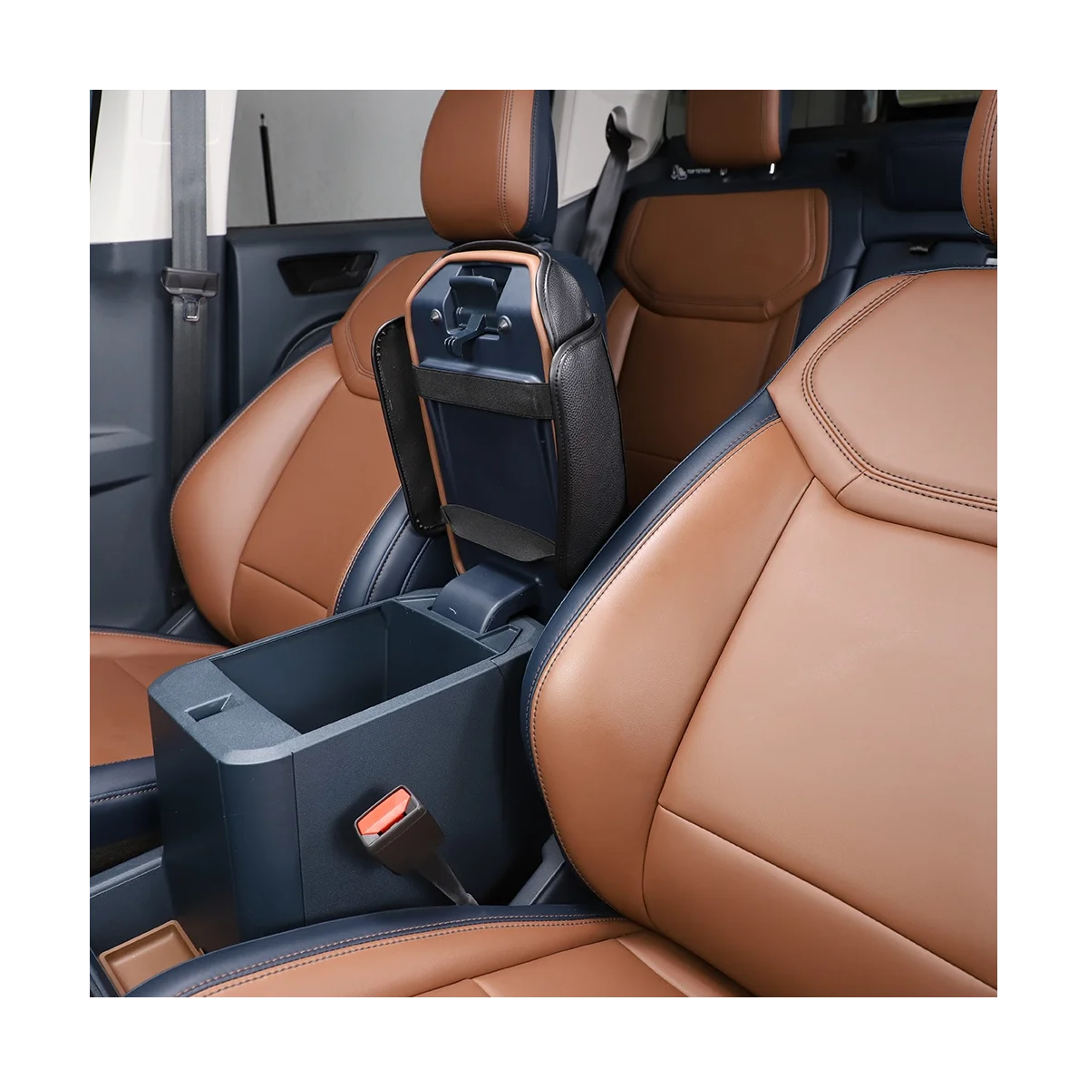 Car Stowing Tidying Armrest Box Panel Cover Leather Black