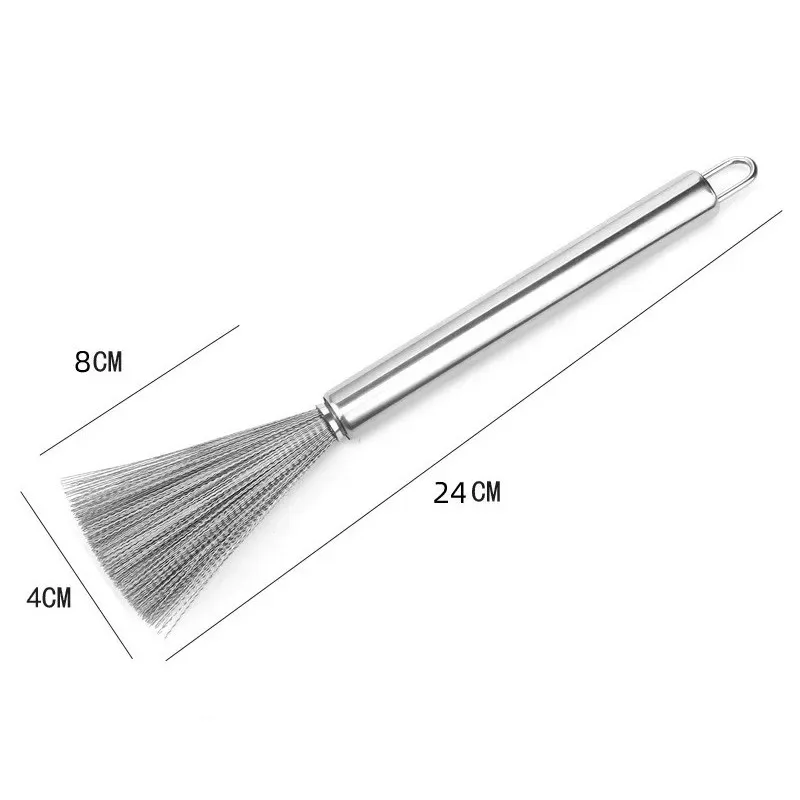 1PC Long Handle Kitchen Pot Brush Stainless Steel Anti-Rust Utensil Scrubber Cleaning Tool