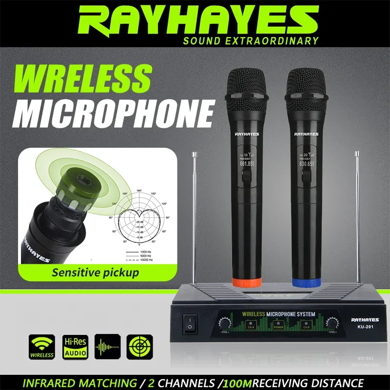 

RAYHAYES KU-201 Wireless Microphone Cardioid pickup pattern Stable reception up to 80 meters