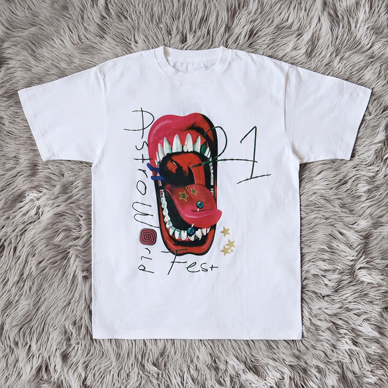 Travis Scott Ts Astrofest Cactus Jack Mouth Tee Tour Short Sleeve T-shirt for Men and Women Is A Trend for All Seasons