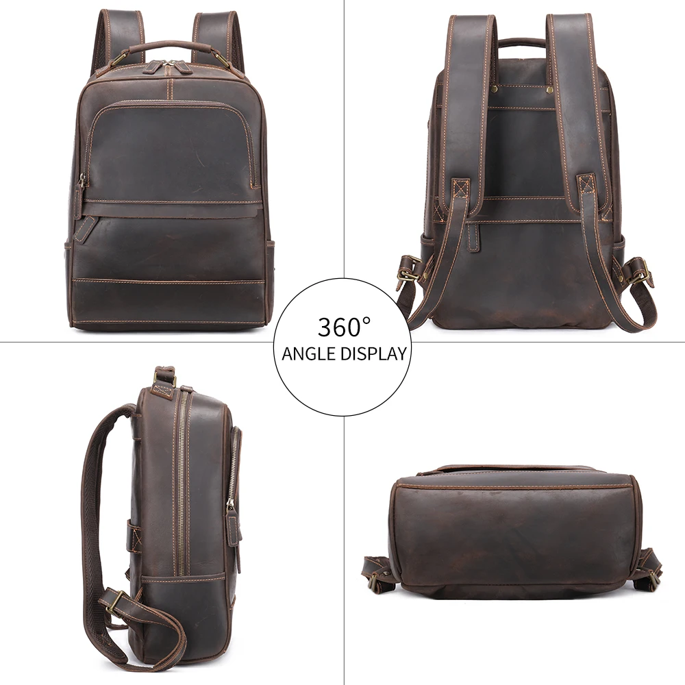 WESTAL Crazy Horse Leather Backpack Men Cowhide Leather Simple Backpack Fashion Travel Men Backpack Business Computer Bag