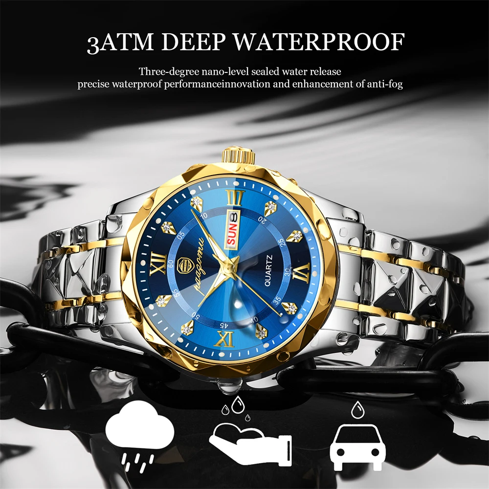 PENGAGAR Luxury Quartz Man Wristwatch Sport Men Watches Waterproof Luminous Date Week Stainless Steel Men's Watch Male Reloj+box