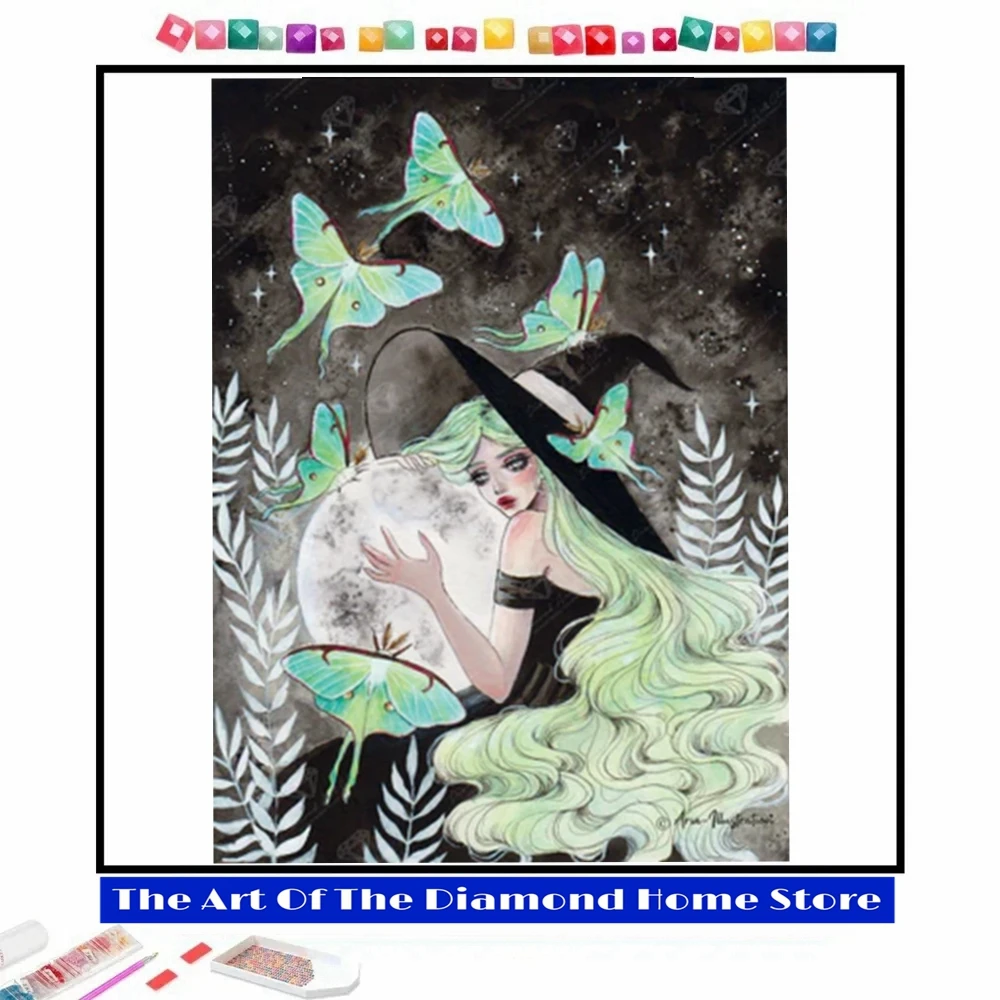 

Witch 5D DIY AB Diamond Painting Halloween Kids Gift Cross Stitch Kit Fantasy Magic Embroidery Decor Handmade Artifact Mosaic