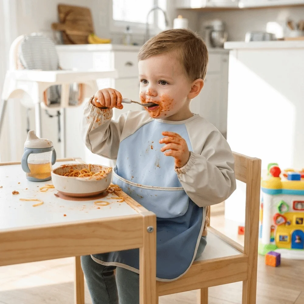 

Solid Color Baby Feeding Bib Soft Waterproof Children PU Bibs Reusable Long Sleeves Washable Burp Cloth Baby Feeding Stuff