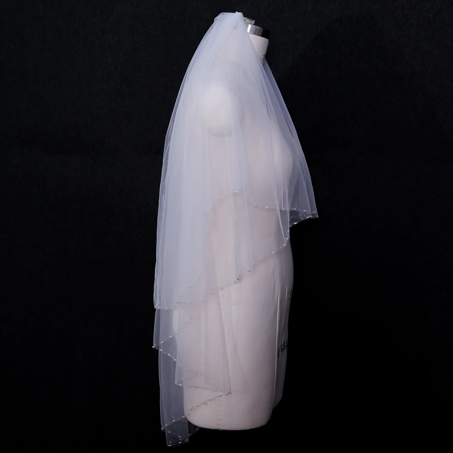 NZUK veli da sposa a 2 livelli velo da sposa in rilievo corto con bordo perlato Super Soft Bride to Be Veil accessori per abiti da esposizione