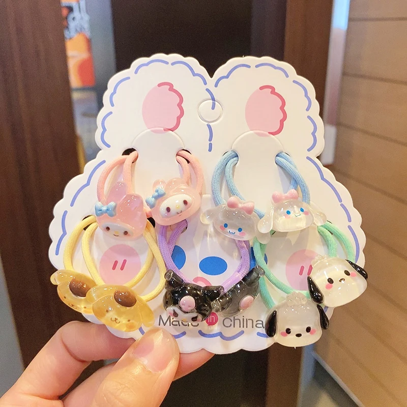 10Pcs Sanrio Cinnamoroll Girls Hair Anime Pochacco Hairband Dopamine Color Kuromi Melody Women Hair Accessories Kids Rubber Band