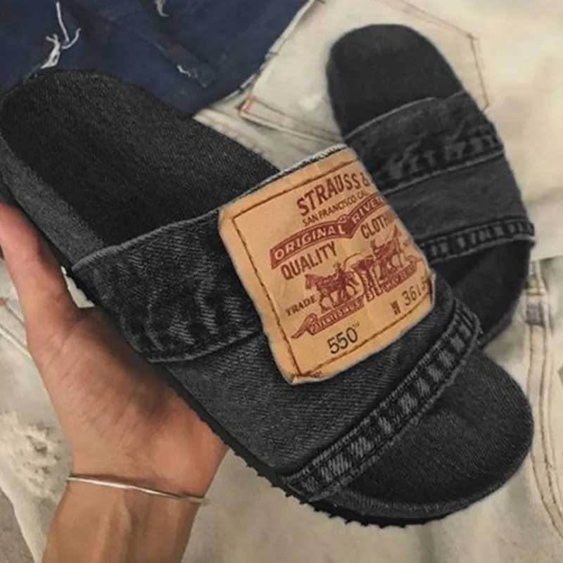 Denim Slipper Female Shoes Non-slip Comfortable Summer Flat Slippers Woman Slides Outdoor Beach Casual Shoes Women2023