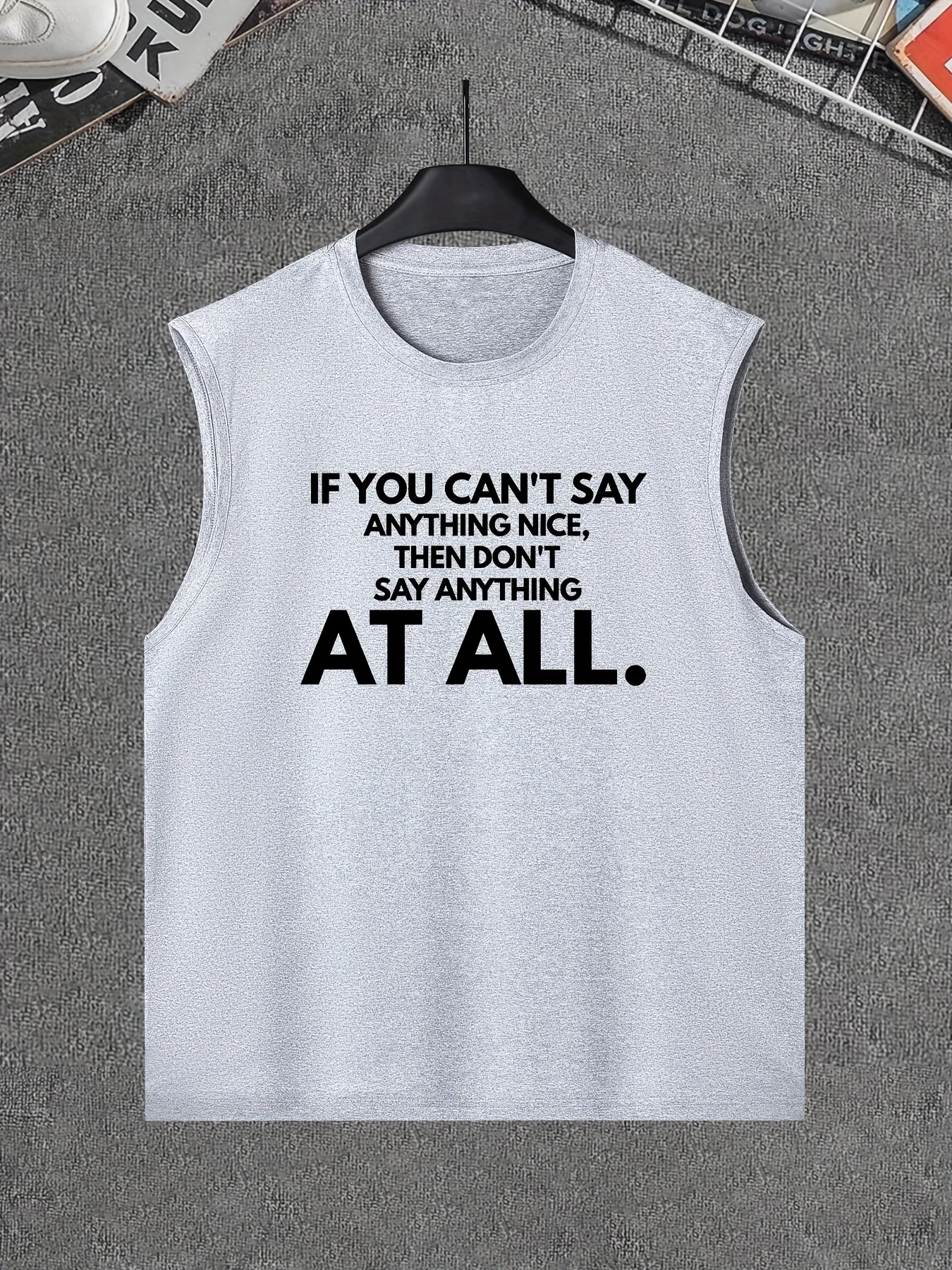 

Men's casual sports vest, fun "AT ALL" letter print casual outdoor comfortable sleeveless top