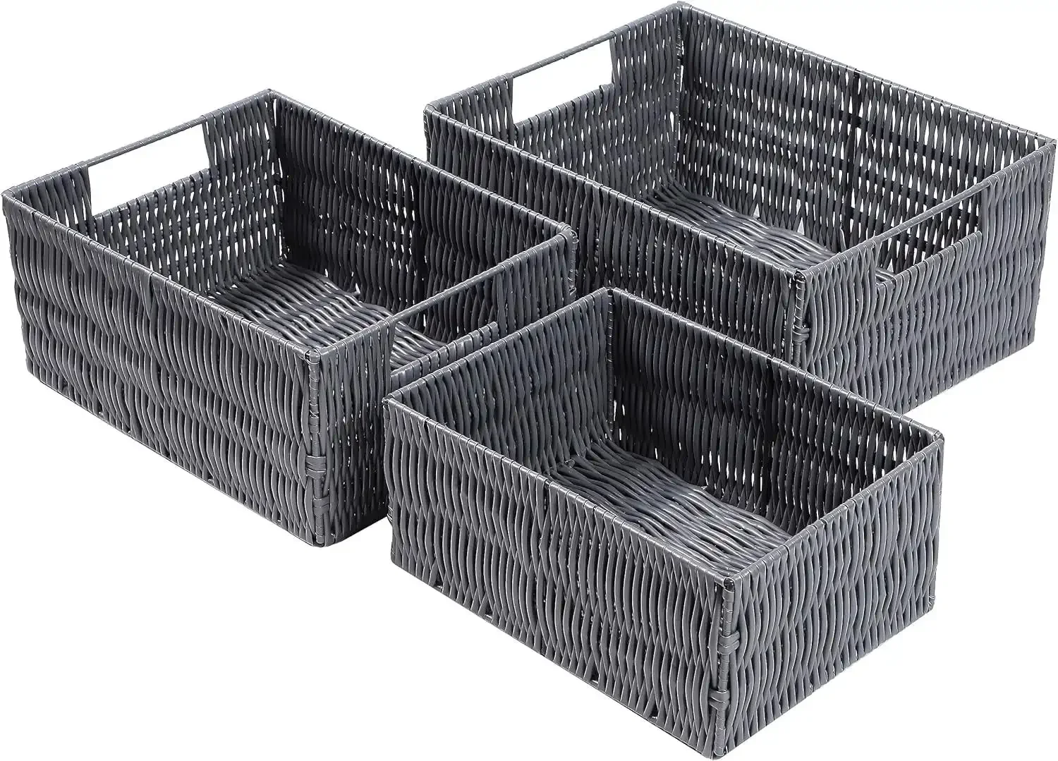 Cesta de armazenamento retangular de vime para rack de armazenamento, rack de armazenamento, rack de acabamento, rack de armazenamento tecido à prova d'água, cinza, pacote com 3.