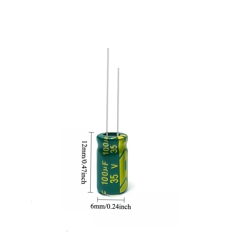 

250pcs 35V 100uF Electrolytic Capacitor High Frequency Low ESR Long Life Green Gold 6x7 6x12mm for Power Supply