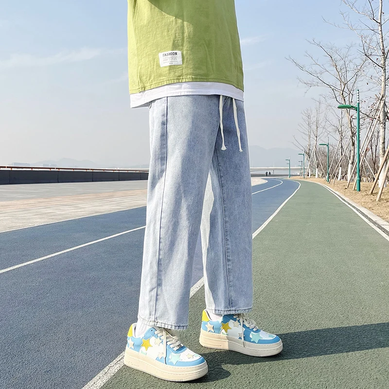 Casual Men's Jeans Spring Autumn Korean Style Wide Leg Straight Casual Long Pants Workwear Youth Versatile American Style Pants