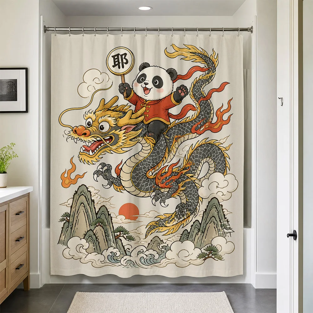 Waterproof Panda Dragon Shower Curtain Bathroom Liner Decorative Asian Cartoon Zodiac Bath Decor Funny Waterproof Shower Curtain