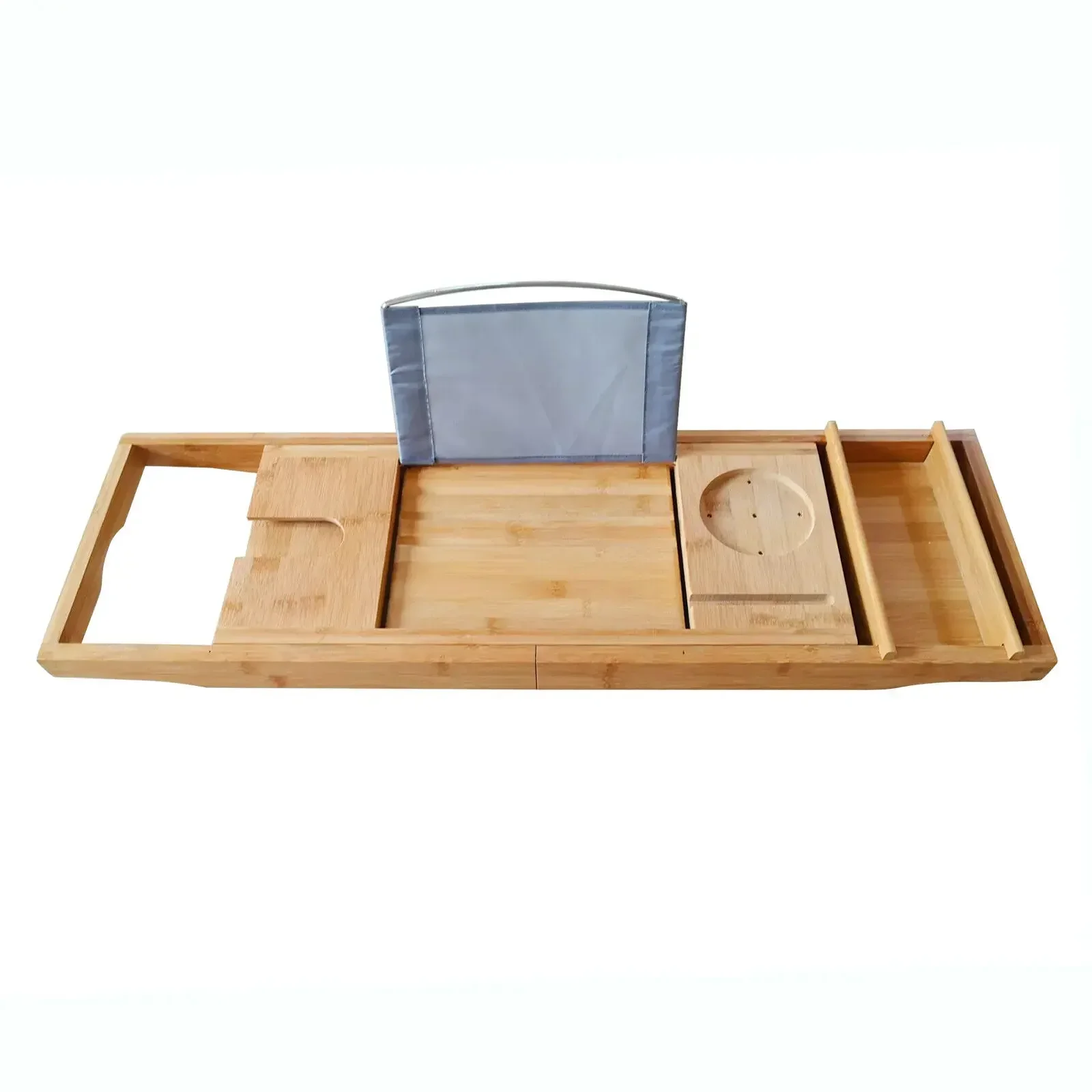

Expandable Tub Holder Rack Bamboo Bath Tray Bathtub Caddy with Wine Glass Holder,Shower Reading Pad Holder W/Phone Slot