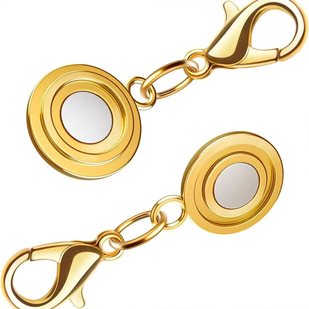 Locking Magnetic Jewelry Clasp Round Necklace Clasp Closures Bracelet Extender for Jewelry Making (Golden, Silvery)