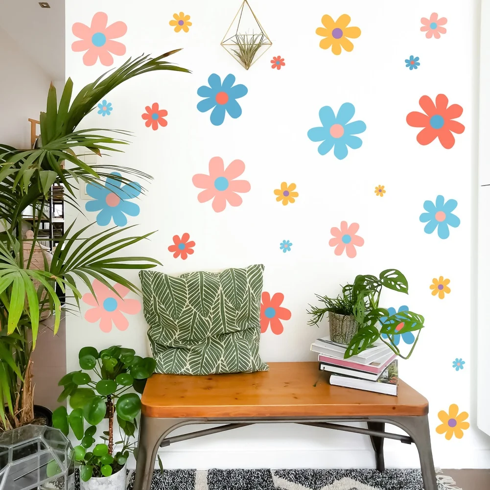 Macaron-Themed Floral Wall Stickers for Childrens Room Decor Reusable PVC Material Compatible with Smooth Indoor Surfaces