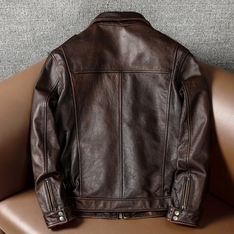 

Retro M65 Hunting Workwear Top Layer Cowhide Genuine Leather Jaet Men Vintage Collar Nostaic Leather Coat Outerwear