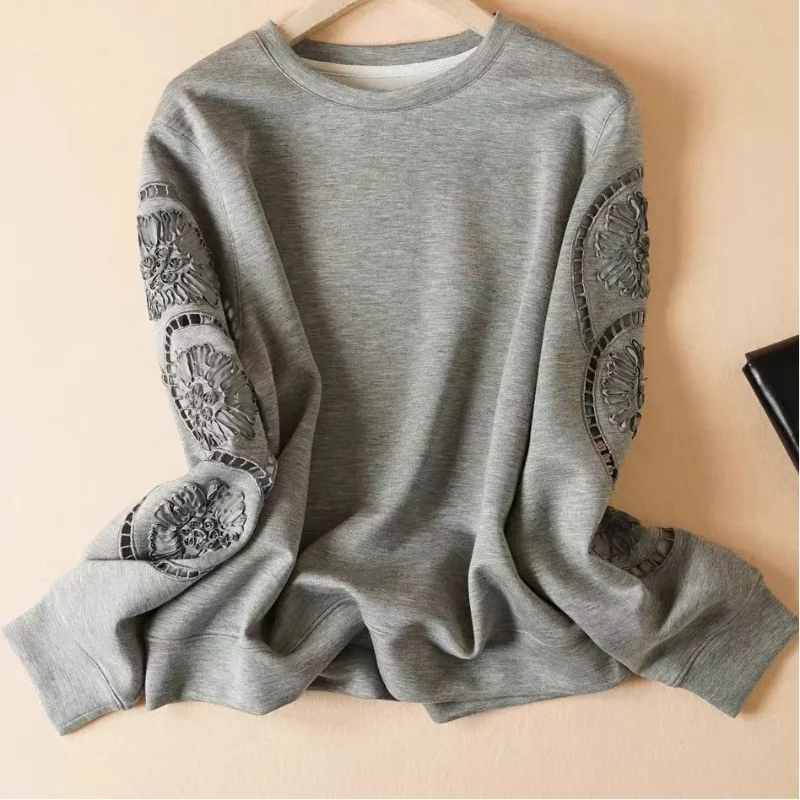 

Женская свободная универсальная толстовка с принтом, весна-осень, тонкий новый стиль, модный стильный топ с длинными рукавами