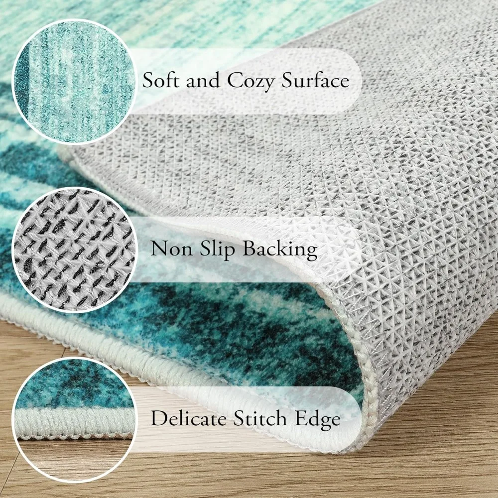 Стильный бирюзовый коврик 8x10 для гостиных, моющийся и устойчивый к пятнам, мягкий минималистичный напольный коврик для спальни