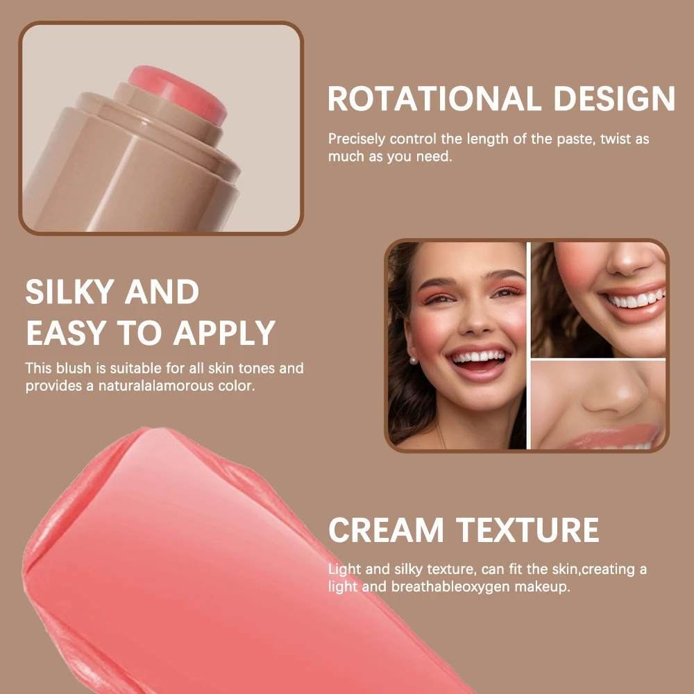 Lakerain 3 en 1 Blush Stick imperméable à l'eau résistant à la sueur fard à joues crémeux bâton éclaircir soyeux lisse fard à joues maquillage naturel cosmétiques