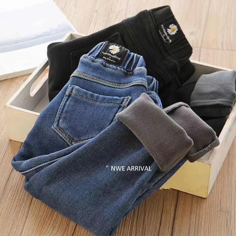 Velvet Winter Warm Pants Jeans For Girls Boys Fall Trousers Outerwear Clothes Teenagers Kids Children\'s Clothing Boy Jeans 2024