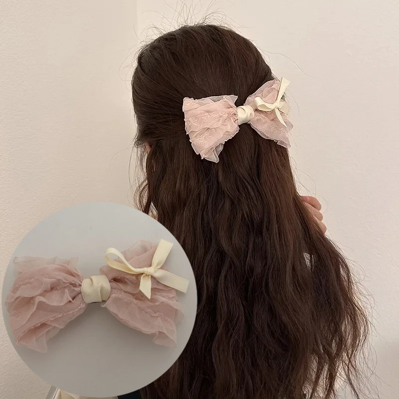 

Новая лента в балетном стиле с бантом, заколка для волос, милая кавайная розовая сетка, повязка на голову с толстой кишкой, модные аксессуары для волос для девочек, повязка для волос