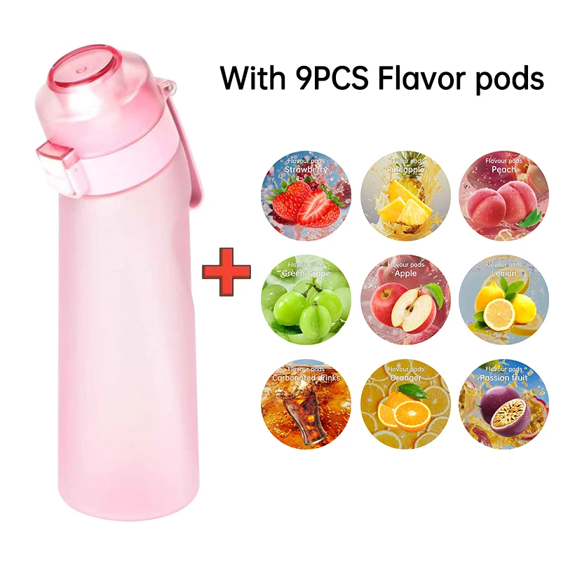 NONE LUSQI 650 ml aromatisierte Wasserflasche mit 9 Aromakapseln mit Strohhalm, geeignet für Outdoor-Sportarten für Thanksgiving/Weihnachtsgeschenke 9