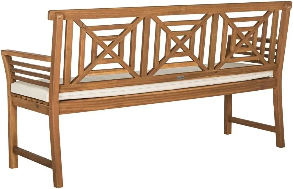 Safavieh PAT6737A Outdoor Collection Del Mar 3 Seat Bench, Natural/Beige