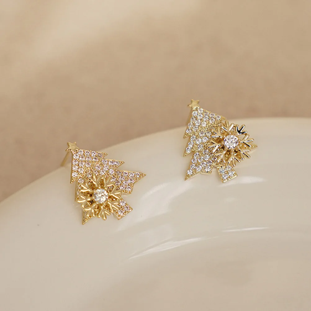 

Christmas Tree Earrings Ladies Festive Snowflake Holiday Novelty Golden Charistmas Accessories for Women Miss